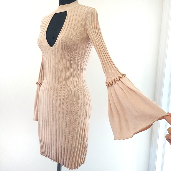 C/MEO Collective Revolve Ribbed Textured Knit 70s Bell Sleeve Cutout Mini Dress - Picture 7 of 12